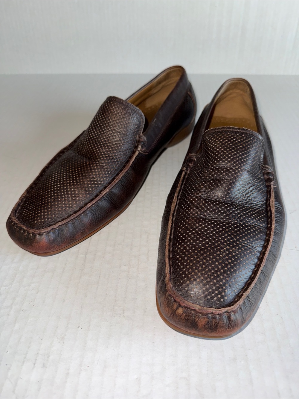 Bruno Magli Brown Perforated Leather Loafers